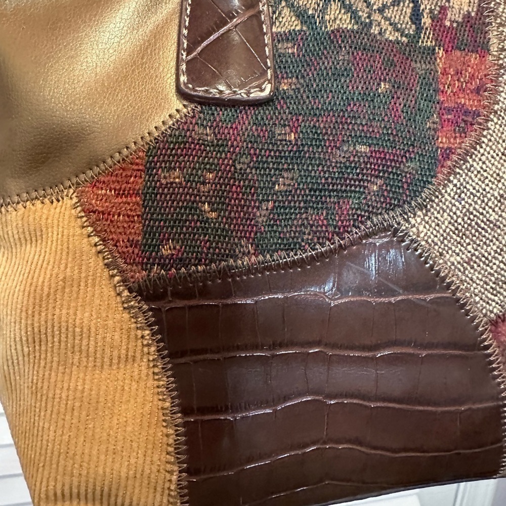 Womens Patchwork Handbag Small Corduroy Plaid Faux Leather Hobo Boho Zip Pockets - Picture 3 of 10
